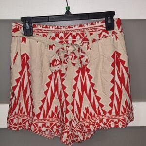 Trendy High Waist Red and Cream Patterned Women's Shorts